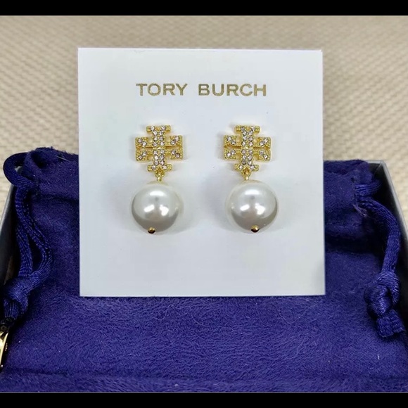 TORY BURCH * Crystal-Embellished Double T Studs - Picture 3 of 8